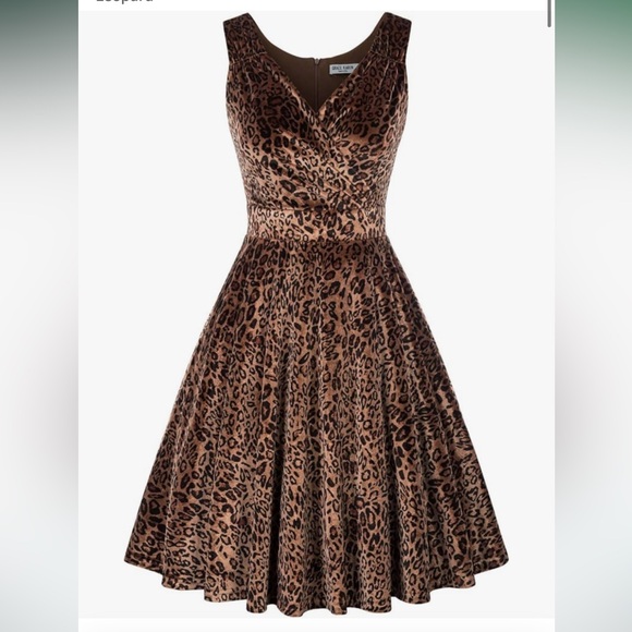 Grace Karin Leopard Print Velvet Swing Dress - vintage, cocktail, pinup - Picture 1 of 11